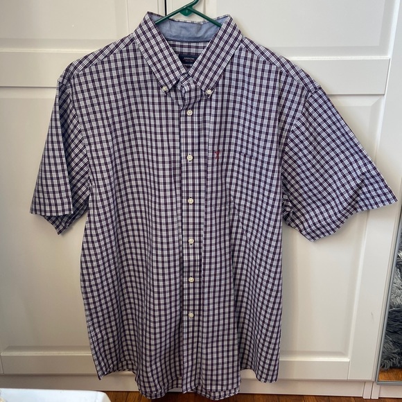 Arrow Mens Shirt Size L Blue Red White Checkered Summer Prep Short Sleeve - Picture 1 of 9